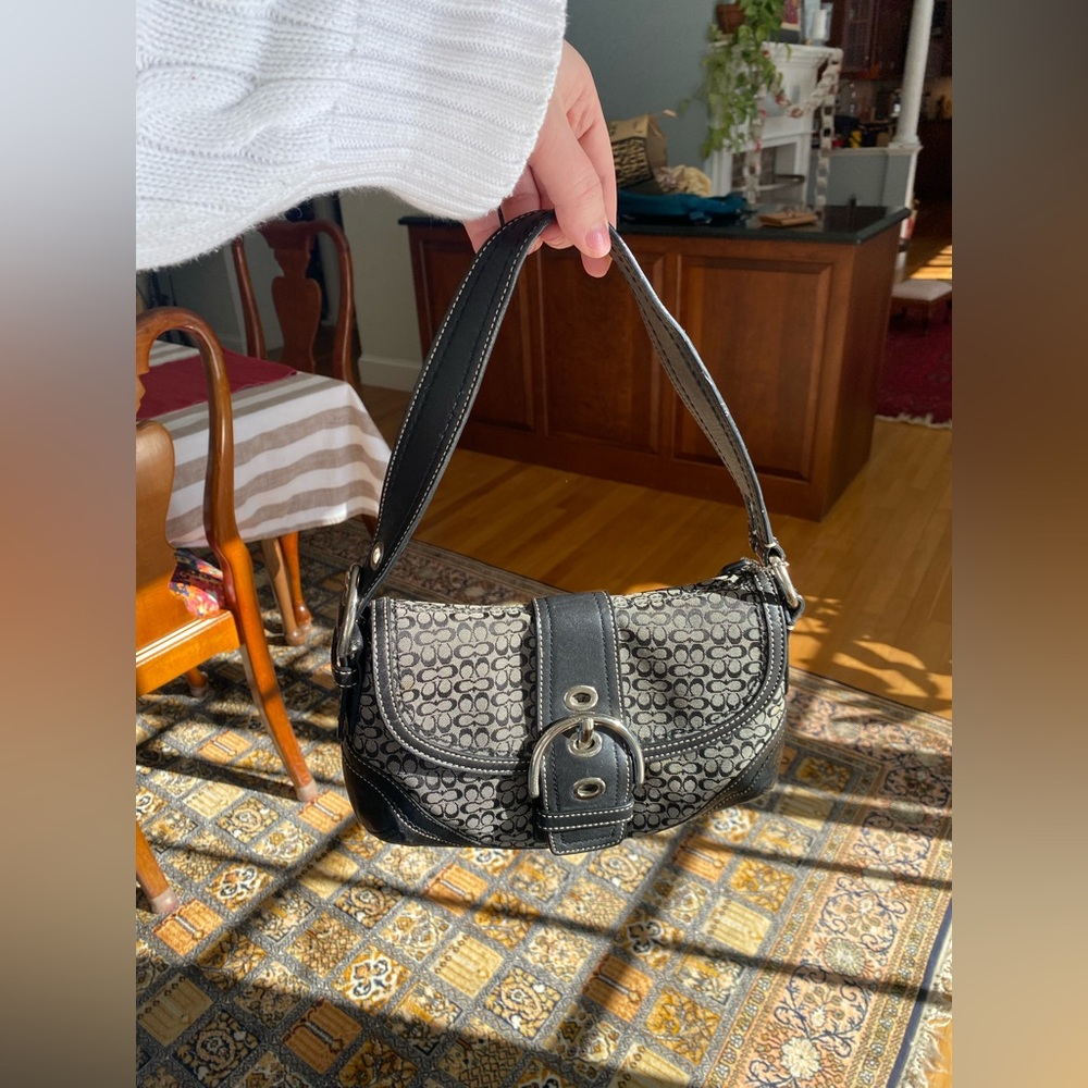 Vintage Y2K COACH Soho Signature C Black Jacquard & Leather Shoulder Bag π€ - Picture 12 of 16